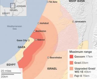 Jangkauan roket Palestina. (bbc.co.uk)