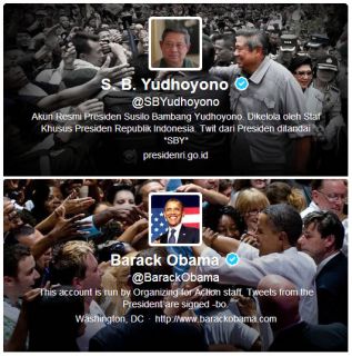 Halaman profil Twitter SBY dan Barack Obama. (Twitter)