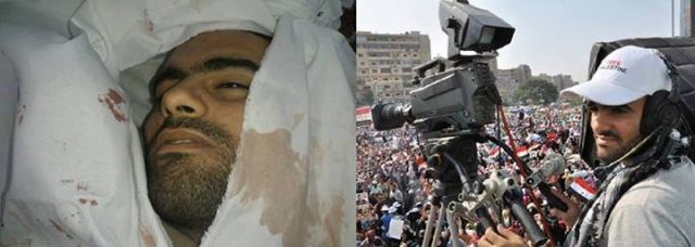 Mush'ab Syami saat meliput dan setelah syahid dalam pembantaian militer di Rabiah, 14 Agustus 2013 (inet)