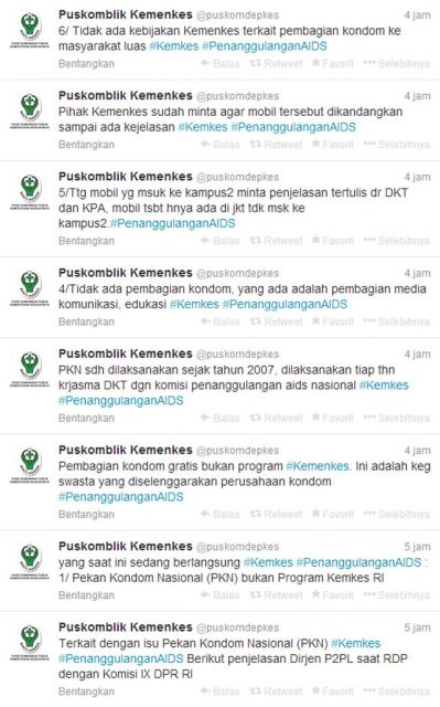 Cuplikan tweet @puskomblik  Kemenkes terkait program PKN (2/12/2013). (twitter/dakwatuna/hdn)