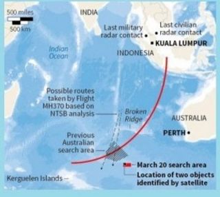 Area Pencarian Puing-pung MH370 yang terdeteksi citra satelit - Foto: Reuters
