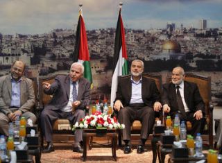 Delegasi PLO disambut Ismail Haniyah (falaqnews)