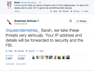 Tweet yang bernada ancaman terhadap American Airlines (hackforums)