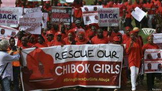 Demonstrasi menuntut pembebasan para pelajar putri yang diculik Boko Haram (BBC)