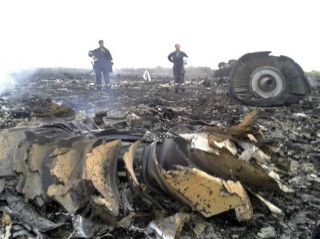 Puing-puing pesawat Malaysia Airlines MH-17 yang jatuh di Grabovo, wilayah Donetsk, Ukraina (17/7).  (metro.co.uk)