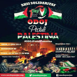 Poster aksi solidaritas ODOJ Peduli Palestina. (fb.com/KomunitasOneDayOneJuz)