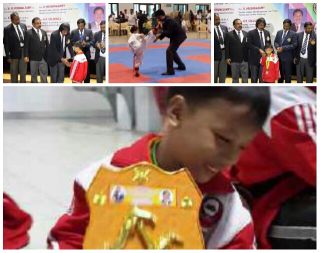 Zhilal (8), atlet cilik bela diri Inkado asal Tanjungpinang meraih  medali perak di Kejuaraan Karate Asia pada ajang Kejuaraan Asian Goju Ryu Karate Do Open di India