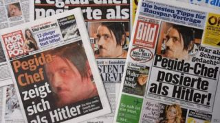 Foto Hitler pimpinan Pegida menghiasi koran-koran Jerman (bbc.co.uk)  