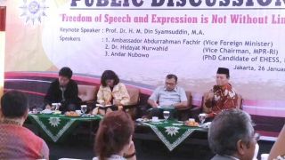 Wakil Ketua MPR RI, Hidayat Nur Wahid di diskusi publik dengan tema Freedom Speech and Expression Is Not Without Limit yang diselenggarakan Pengurus Pusat (PP) Muhammadiyah, Senin (26/1) di Menteng, Jakarta Pusat. (Twitter)