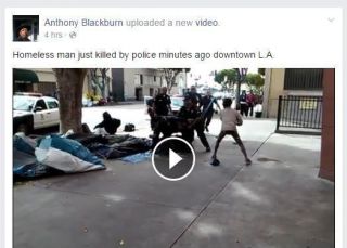Cuplikan kiriman di Facebook tentang video penembakan petugas LAPD terhadap seorang tuna wisma hingga tewas, hari Ahad (1/3/2015) di tengah kota Los Angeles, Amerika Serikat. (latimes.com)