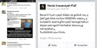 Status Facebook Nando yang menghujat perayaan Nyepi di bali. (merdeka.com)