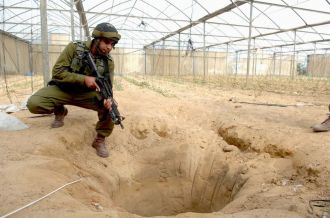 Tentara Israel mengintip terowongan Hamas. (static.squarespace.com)