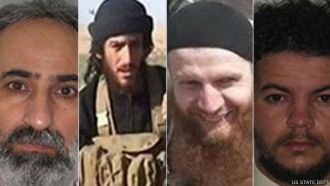 Empat tokoh ISIS yang paling dicari AS: (dari kanan) Al-Hurzy, Timorazovic, Al-Adnany, Al-Qaduly (bbc.co.uk)