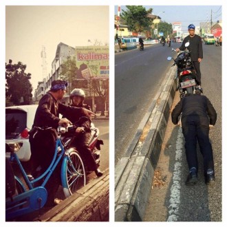 Walikota Bandung Ridwan Kamil hukum pengendara motor yang melawan arus dengan push up, Rabu (23/7) . (Facebook)