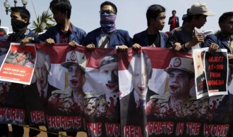 Aksi menolak kedatangan As-Sisi ke Indonesia. (aljazeera.net)
