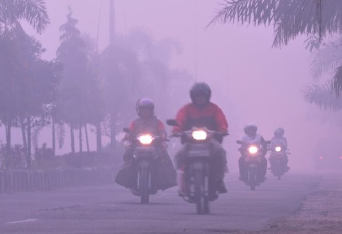 Kabut asap pekat masih terus menyelimuti kota-kota di Kalimantan Timur. (citraindonesia.com)