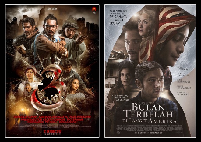 Poster film "3: Alim Lam Mim" dan film "Bulan Terbelah di Langit Amerika". (dakwatuna)