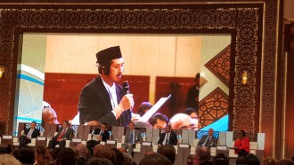 Wakil ketua MIUMI dan ketua ikatan dai dan ulama Asean, Ustadz Zaitun pada Forum Doha, Qatar. (wahdah)