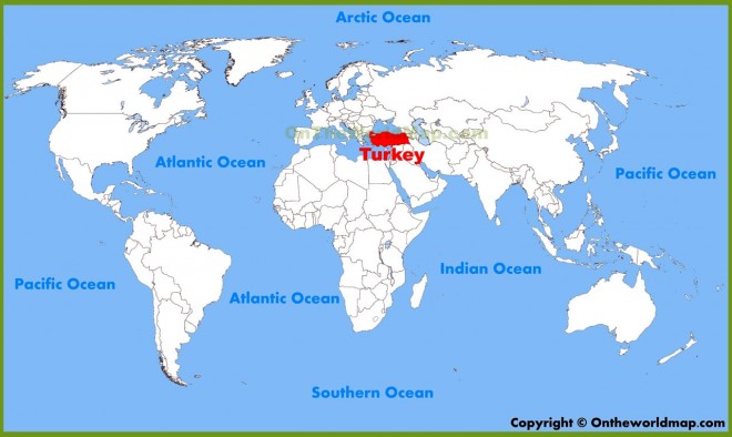 Ilustrasi - Peta Turki di antara negara-negara di dunia. (ontheworldmap.com)