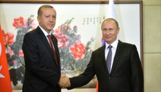 Presiden Turki Recep Tayyip Erdogan bertemua Presiden Rusia Vladmir Putin. (alresalah.ps)