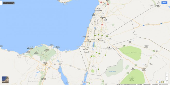 Tidak adanya peta Palestina pada Google Maps. (maps.google.com)