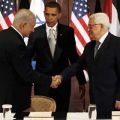 Benyanyim Netanyahu, Barack Obama, dan Mahmud Abbas (knrp)