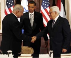 Benyanyim Netanyahu, Barack Obama, dan Mahmud Abbas (knrp)